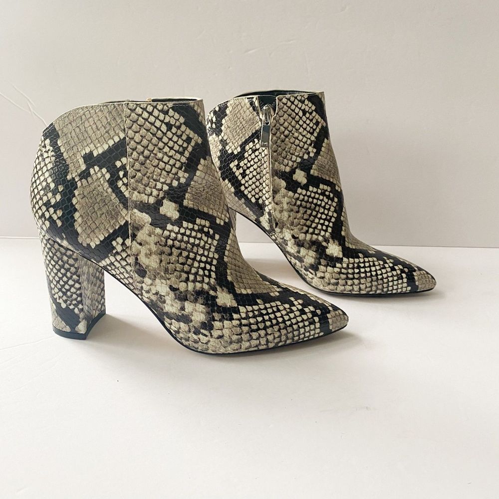 Marc Fischer Snake Print Western Cream Ankle Booties